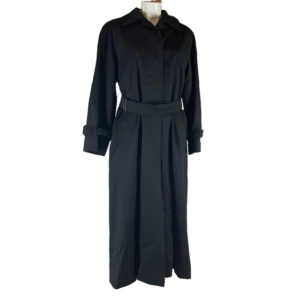 Burberry London Trench Coat US 6 Long Black Wool & Camel Hair Zip Out Liner MINT
